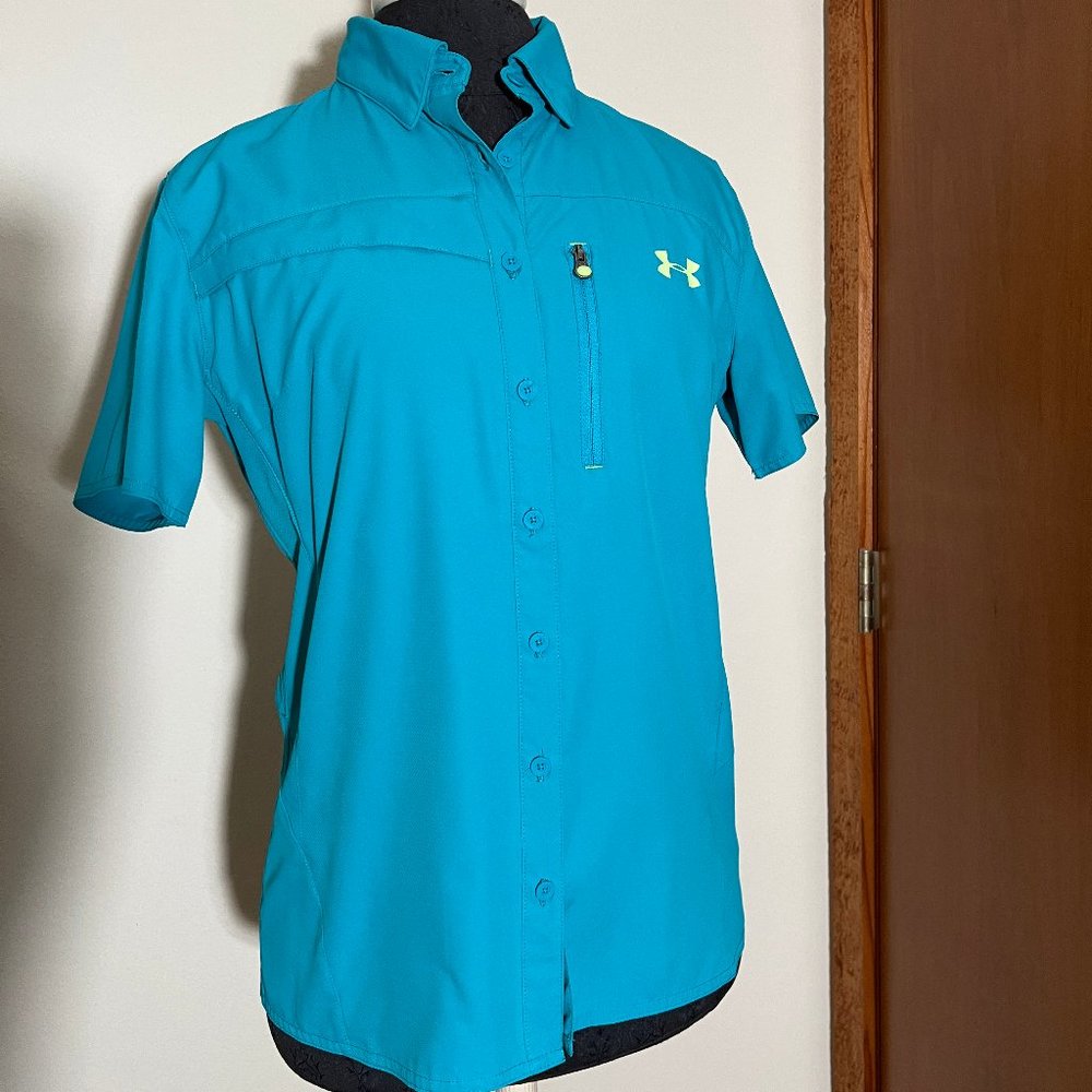 Women Under Armour Teal button front, short sleeve Shirt in Style:1235321